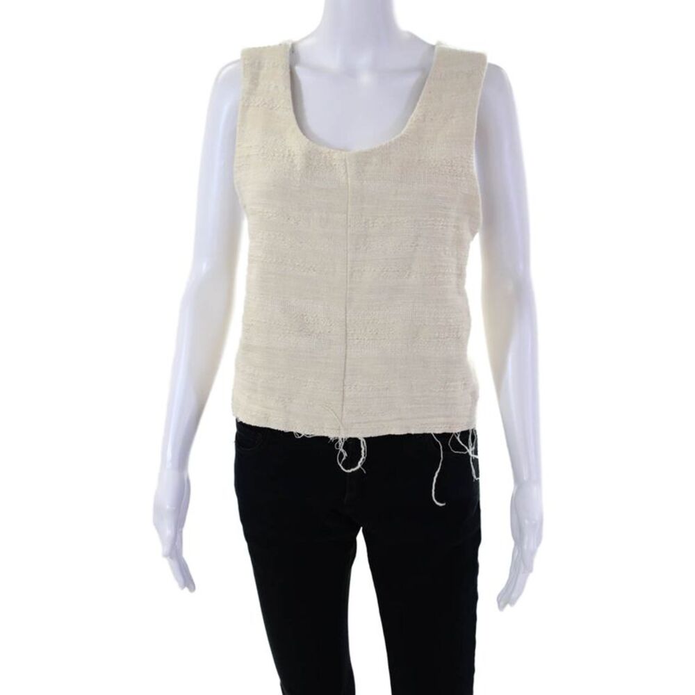 Albus Lumen Womens Sleeveless Square Neck Knit Fringe Top White Cotton Size 8